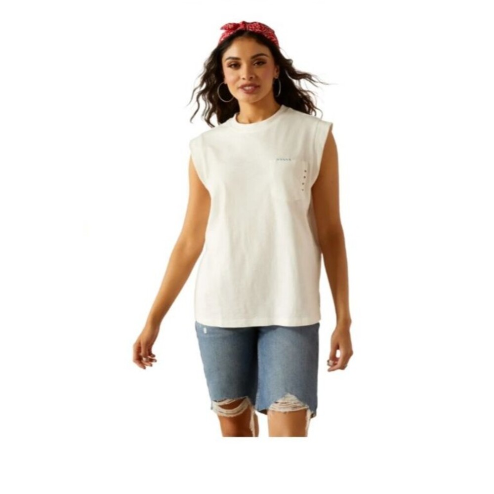 Ariat Women's Repaired Solid Sleeveless Pocket T-Shirt Sz XXL Western Grunge NWT